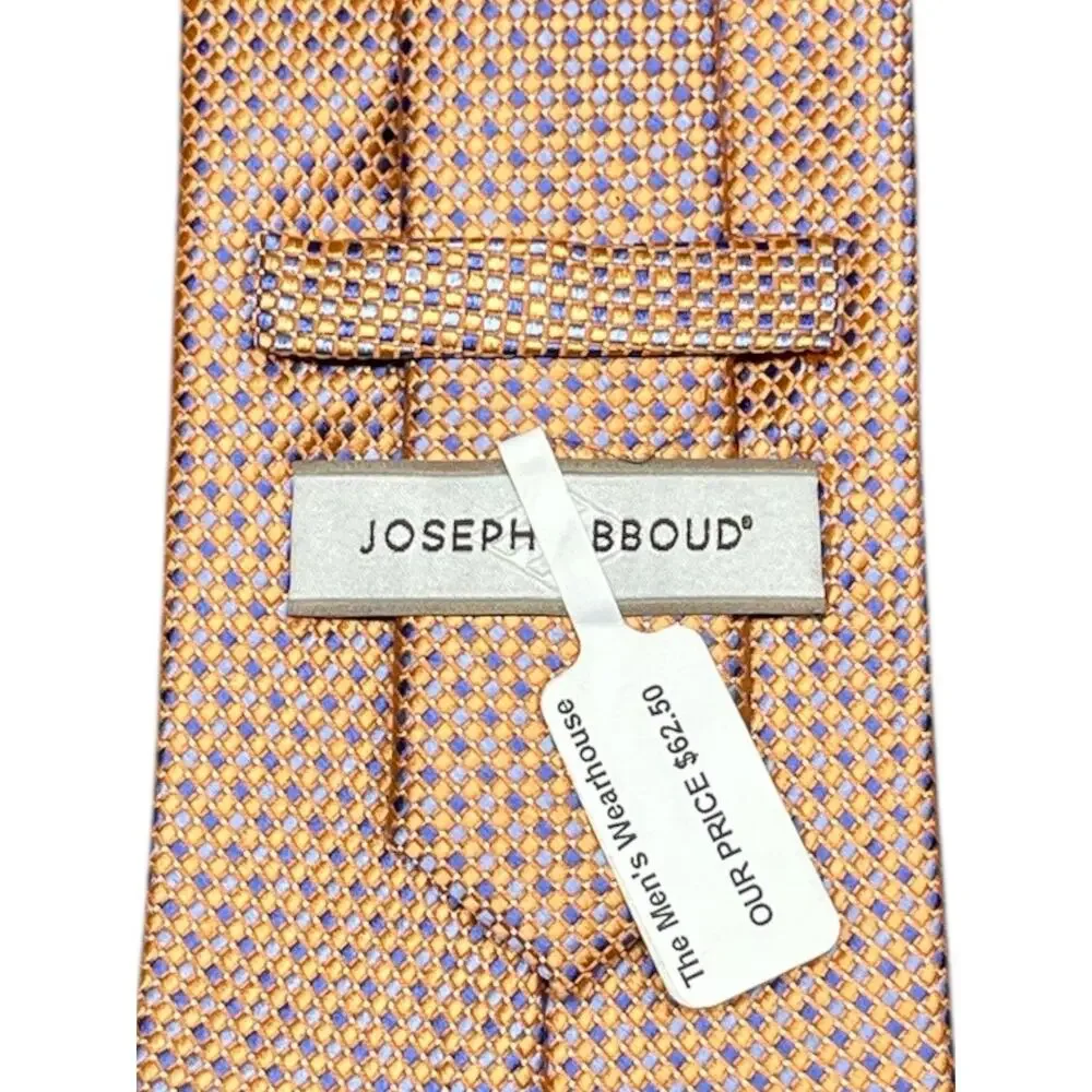 Joseph Abboud Silk Tie Men Orange Blue Geometric Diamond Woven Textured NWT
